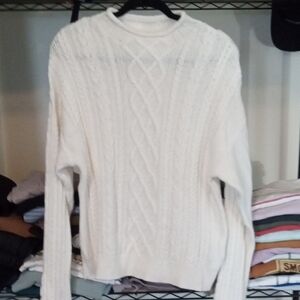 J. Crew White Cable Knit Crewneck Sweater